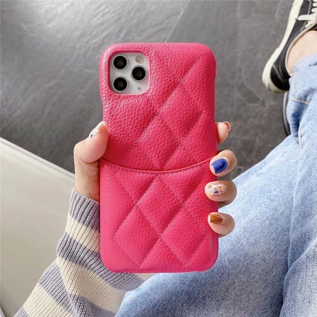 本革製カード入れ付 iPhone13proケース   高品質 菱形アイフォン12pro /11カバー  高級感 耐久性あり ファッションM1129