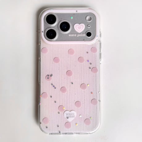 ストライプ柄 iPhone17Pro/17ケース キラキララメいり iPhone17ProMax/16/15Proカバー ハート柄カメラカバー 甘めコーデ  [M6131]