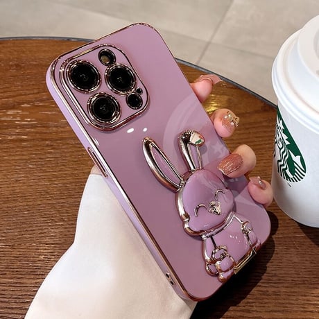 ウサギ スマホグリップスタンド キュート可愛い  粘着タイプ メッキ素材 便利 全機種対応 ギフトにおすすめ[M2681]