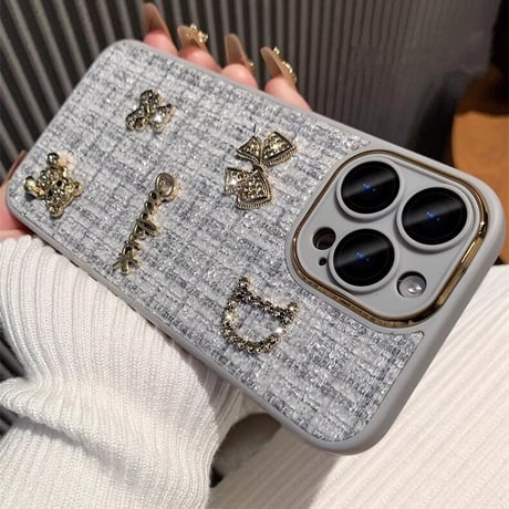 布地 iPhone16/15plusケース  放熱仕様 iPhone14/13proソフトケース カメラ保護 リボン熊ちゃんデコ 秋冬人気[M3618]