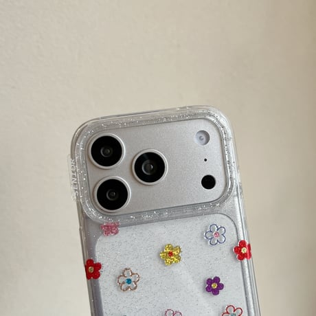カラー花 iPhone17Pro/17ケース キラキララメ  iPhone17ProMax/16Pro/15カバー 透明感 かわいい[M6225]