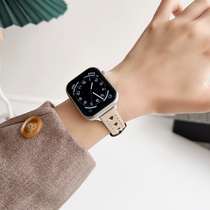 本革 Apple watchベルト 透かし彫り ハート アップルウォッチバンド