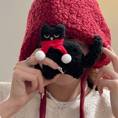 黒猫 Airpods 4 ケース  マフラー めっちゃ可愛い  AirpodsPro2/Pro1カバー  Airpods3/2  ラムウール プレゼントにおすすめ[M4775]