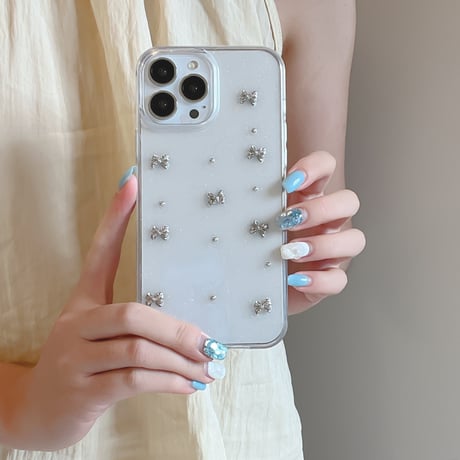 ガールズに人気 iphone15/15proケース  立体リボン ラメ入り iphone14/13pro/12/11カバー  可愛い 綺麗チャーム付き[M4485]