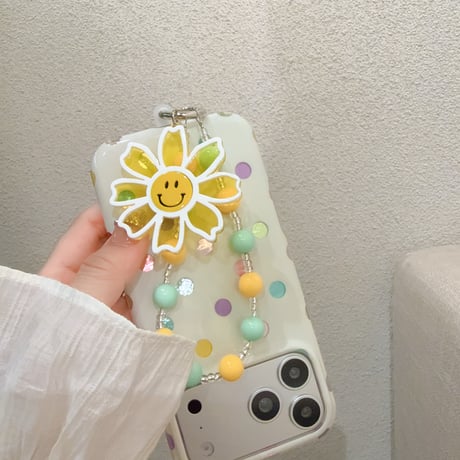 笑顔の花 スマホストラップ キラキラ感 お洒落 バックチャーム キーホルダー iPhone、Xperia、AQUOS、Xiaomi、Galaxy 対応 [M6497]