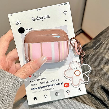 かわいい Airpods第四世代ケース ストライプ/ハート/リボン柄 AirpodsPro2ケース airpods3カバー キーチェーン付 女子力UP [M5531]