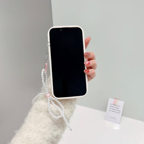 リボン柄 iPhone15/15proケース パールリボンストラップ付 アイフォン14pro/13/12カバー 高級感 女子力上がる 春夏コーデ[M4001]