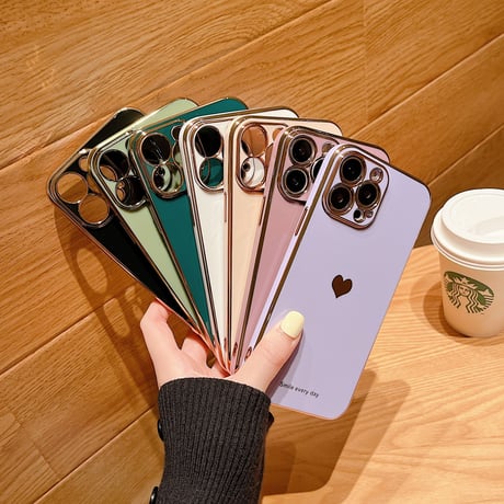 ハート柄 iphone14Plus/14proケース メッキ シンプル風アイフォン13mini/12miniカバー 配色が綺麗 お揃い ガールズに人気 [M2151]