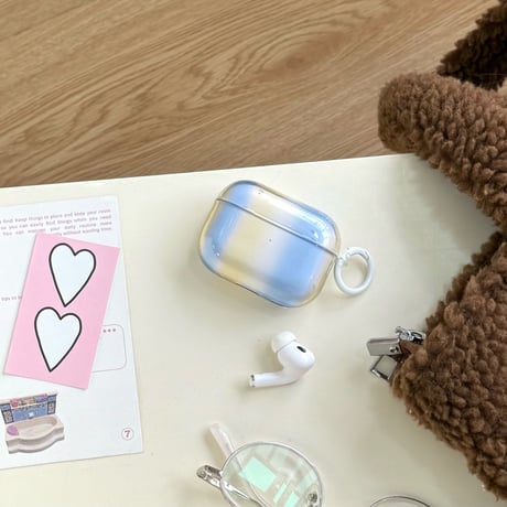 グラデーションカラー Airpods 4ケース ブルー/イェロー Airpods3/Pro2ケース airpodspro2カバー  リング付 シック 淡色系[M5245]