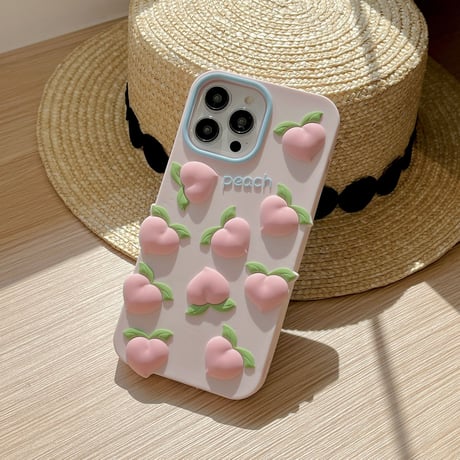 ピーチ桃 iphone14/13ケース 立体感可愛い iPhone12/11カバー 頑丈 シリコン キュート プレゼントにおすすめ[M2914]