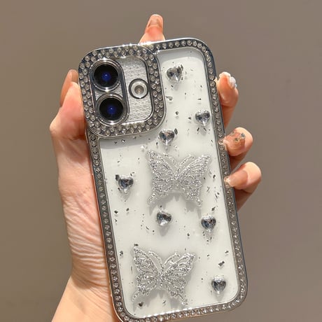 ダイヤデコ iPhone16pro/17ケース 蝶々 ジュエリー iPhone15pro/14/13promaxカバー 可愛い 大人ガーリーに人気[M5563]
