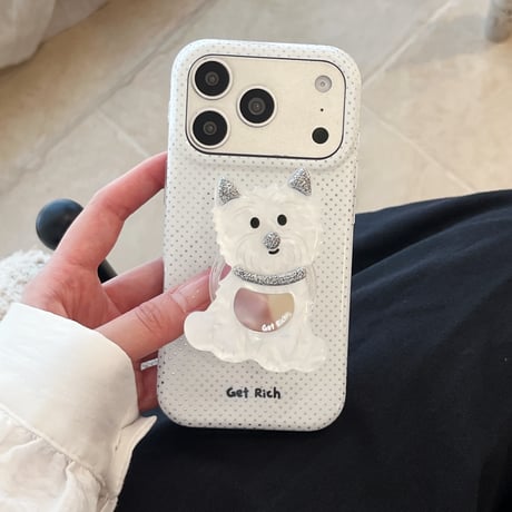 ミラー付犬ちゃんグリップ iPhone17Pro/17ケース 可愛すぎ iPhone16Pro/15ケース スタンド付き[M6331]