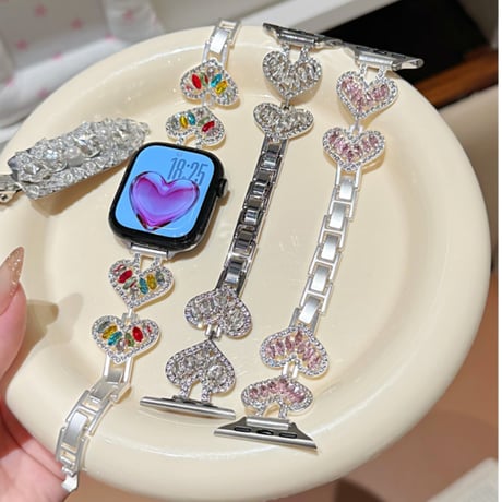 ジュエリーハート AppleWatchバンド 甘め AppleWatchベルト Series 11/10/9/8 SE3/2  Ultra3/2/1 高級感キラキラ感[M6533]