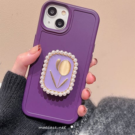 チューリップスマホグリップ  真珠 金属 オシャレ シック スタンド 可愛い 粘着タイプ 可愛い キラキラ 全機種対応 ギフトにおすすめ[M2570]