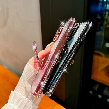 ミラー iphone17pro/17Airケース ジュエリー スタンド付 iPhone16pro/15plus/14proカバー カメラ保護 キラキラインナーシート付き  [M5547]