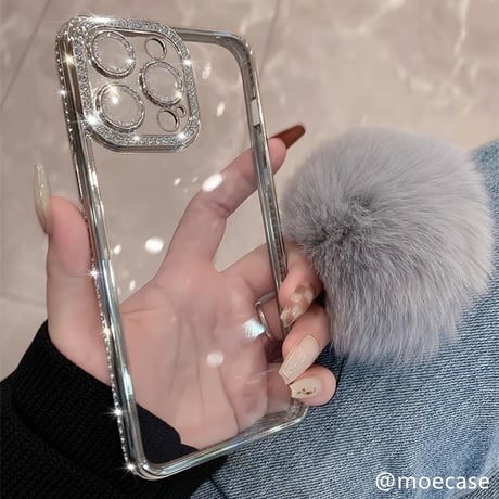毛玉付 ジュエリーiPhone15/15proケース 女子に大人気 キラキラ アイフォン14/13/12カバー 高級感 カメラ保護[M3798]