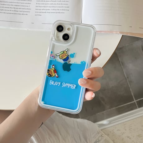 液体 泳ぐアヒル iphone14/13ケース  透明アイフォン12/11カバー 可愛い 面白い ストレス解消 ギフトにおすすめ[M3264]