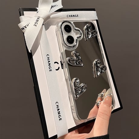 iPhone16/16Plusケース ミラー ハートデコ iPhone15/14pro/13Pro/12ケース おしゃれ 女子力アップ シック[M4659]