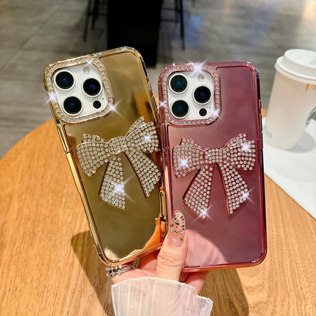 ジュエリーリボン iPhone16plus/16proケース 艶感 iPhone15/14/13proカバー 女子力高い おしゃれ [M5346]