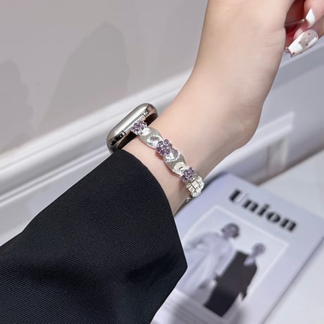 高級感花 Applewatchバンド ストーンデコ きれいアップルウォッチバンド Ultra2/1/SE2/1/Series9/8/7/6/5 ガールズファッション[M5312]