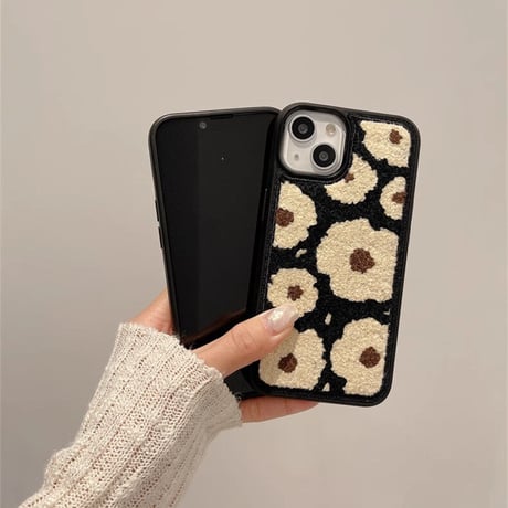 刺繡 花柄 iPhone15/15Proケース 秋冬トレンド iPhone14/13proカバー 高級感 ファッション [M3567]