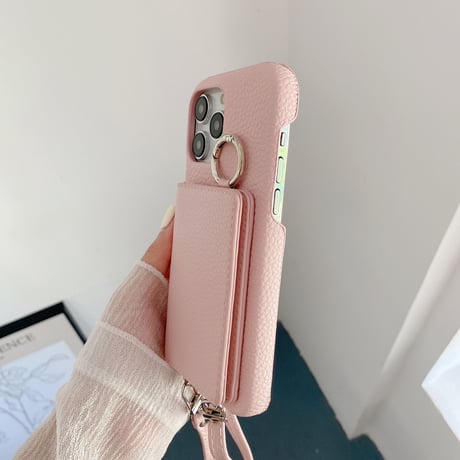 鏡 カード入れ4個 アイフォン15/14proケース 革製 iPhone13mini/12/11カバー リング/肩掛けストラップ 高品質シック 12色[M3260]