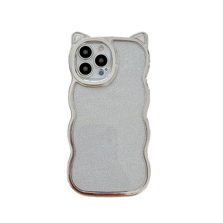 猫の耳 iPhone17pro/17ケース ラメ入りシール付き アイフォン16/15pro/14/13カバー オシャレ 可愛いうねうね メッキ [M2403]