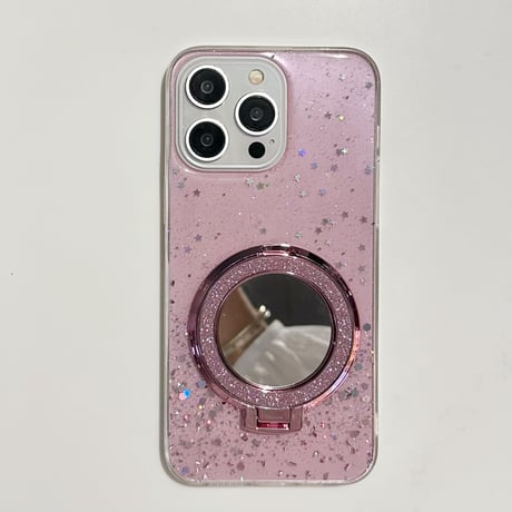 女子力高い iPhone15/16proケース magsafe対応リング スタンド付 iPhone14pro/13/12/11proカバー キラキラグリッター入り[M4495]