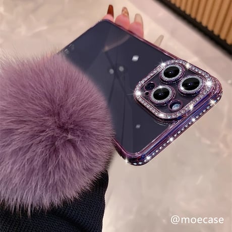 毛玉付 ジュエリーiPhone15/15proケース 女子に大人気 キラキラ アイフォン14/13/12カバー 高級感 カメラ保護[M3798]