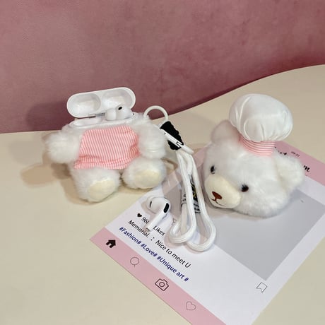 コック熊さんぬいぐるみ Airpods Pro3ケース ふもふも Airpods 4/3カバーケース AirpodsPro2/1 かわいい ギフトにおすすめ [M6491]