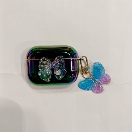リボン 蝶 AirPodsPro2ケース グラデーション カラー キラキラ  airpods3/2カバー 光る  お揃い ギフトにおすすめ[M2548]