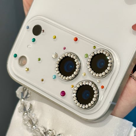 ダイヤレンズカバー iPhone17ProMax/17Pro キラキラ ガラスレンズフィルム 美しい ハンドメイド 耐久性ある[M5904]