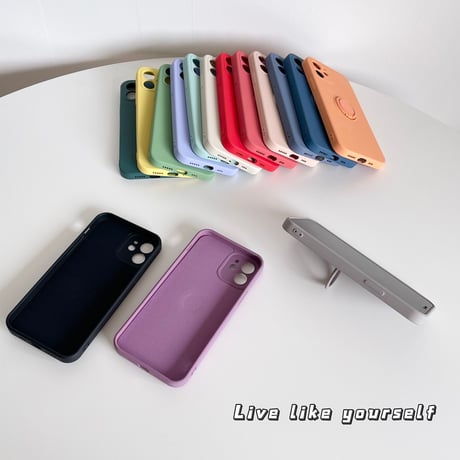 iPhone16/16Proケース リング付  高品質シリコン iphone15pro/14/13mini/12/11proカバー   シンプル  お揃い 手さわりよい スタンド[M2194]