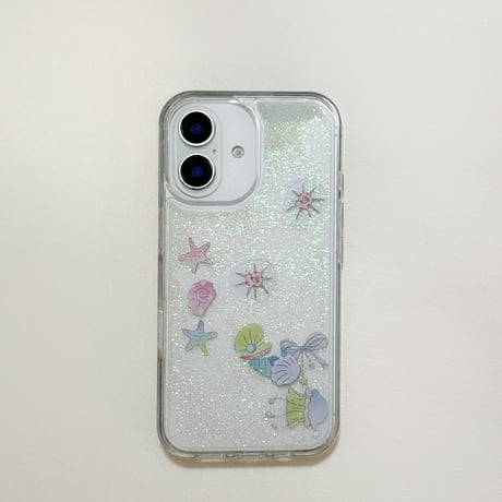 液体ラメ iPhone16pro/16ケース 動くヒトデ/シェル iPhone15pro/14/13promaxカバー 可愛い ギフトにおすすめ 夏に人気[M5481]