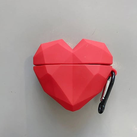 ダイヤモンドハート  airpods第三世代ケース  レッド  airpodsproカバー  フック付き シリコン 人気 プレゼントにおすすめ  M1359
