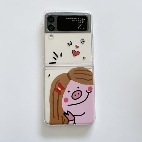 Galaxy z flip3 ケース  可愛いpig さりげないお揃い ギャラクシーzフリップ  5Gカバー キュート  クリア[M1855]