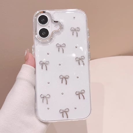リボン iPhone16/16Proケース キラキラ クリア iPhone15pro/14/13Proカバー 女子力高い 大人可愛い[M4917]