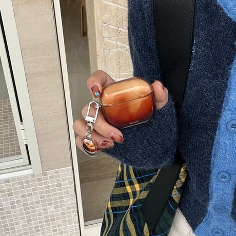 ぼかし Airpods 4ケース 琥珀色 光沢感 Airpodspro2/proカバー Airpods3/2 コーヒーカップとストラップ付[M4857]