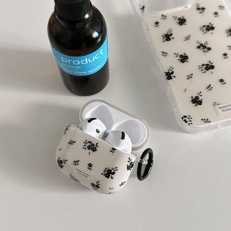 花柄 Airpods4ケース 黒色バラ AirpodsPro2ケース airpods3/2ケース シック リング付き ギフトにおすすめ[M5429]