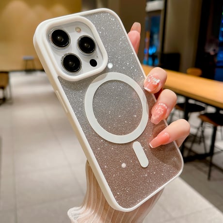 MagSafe対応 iPhone15/15proケース  キラキラインナーシート付 iPhone14/13/12proカバー 黄ばまないクリアケース[M3684]