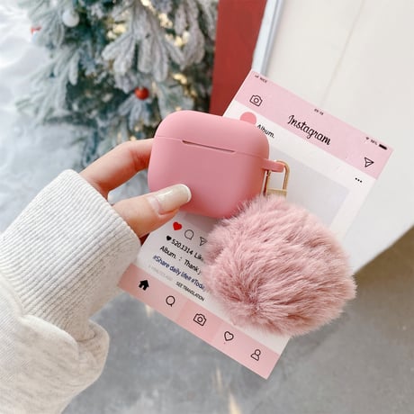 毛玉付 Airpods 4ケース ピンク 高品質シリコン Airpodspro2/proカバー Airpods3/2 充電口カバー付 可愛い[M4958]