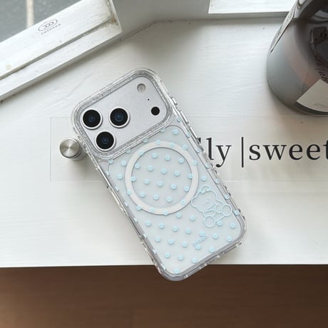 鏡を持ったクマちゃんグリップ iPhone17pro/17ケース MagSafe対応 iPhone16/15promax/14ケース かわいい 多機能便利[M6284]