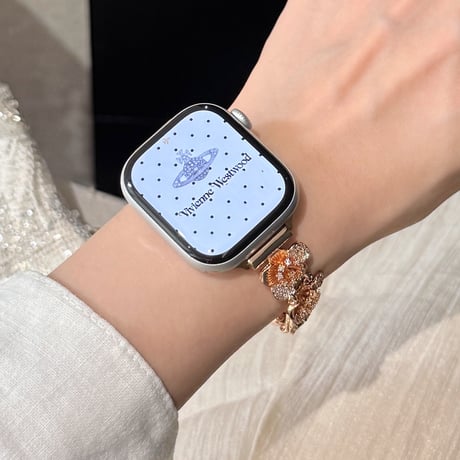 ダイヤ花  AppleWatchバンド キラキラ感たっぷり AppleWatchベルト Series 11/10/9/8 SE3/2  Ultra3/2/1 メタルリック 上品[M6467]
