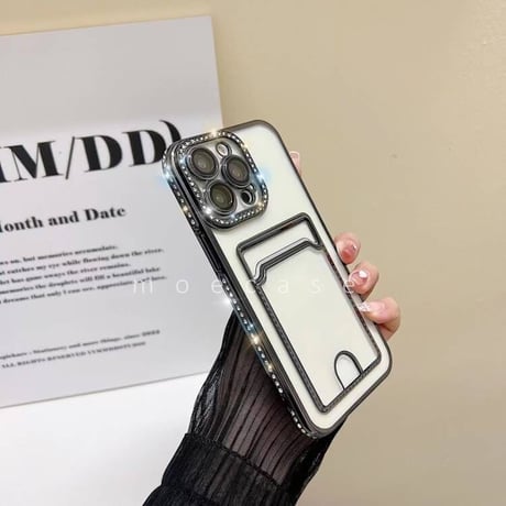 ジュエリー カード入れ iPhone14/15Proケース メッキ透明 アイフォン13/12/11カバー カメラレンズフイルム付き 綺麗 お洒落[M2733]