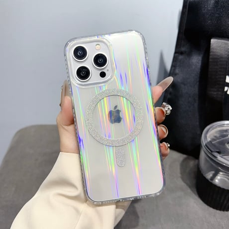 オーロラカラー光る iPhone15pro/15promaxケース MagSafe対応黄ばまない 高透明iphone14pro/13promaxカバー 丈夫 [M4155]