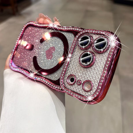 うねうねジュエリーライン iPhone17Pro/17ケース MagSafe対応 ハート柄 iPhone16/15/14ケース ラグジュアリー感 メタリックカラー レンズ保護[M6311]