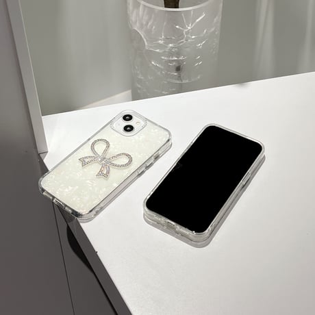 ジュエリーリボン iPhone15/15proケース シェル iPhone14/13pro/12ケース  オシャレキラキラ 女子力アップ[M3871]
