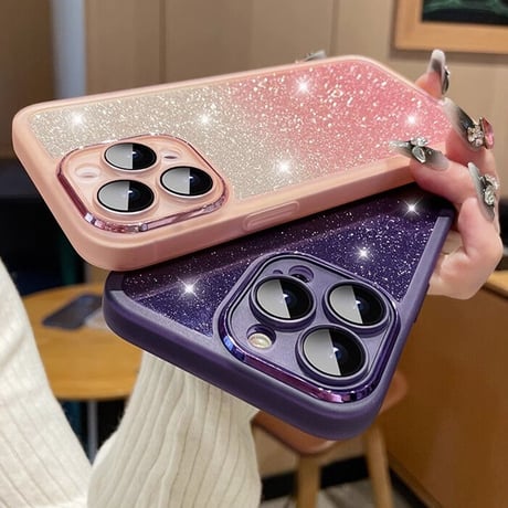 iPhone15/15proカバー キラキラ iPhoneSE第3世代/14proケース ラメ入りシート付 レンズ保護 オシャレ[M3508]