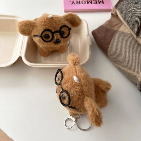 AirpodsPro3ケース メガネ犬ちゃん Airpods4/3 エアポッズプロ2/Pro1カバー ぬいぐるみ  ギフトにおすすめ[M5692]