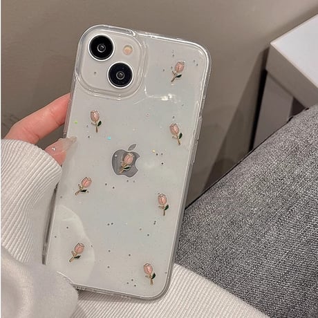 立体花 アイフォン15/15proケース 韓国風  バレエシューズストラップ付iphone14pro/13/12カバー キラキララメ 黄ばまない[M4109]